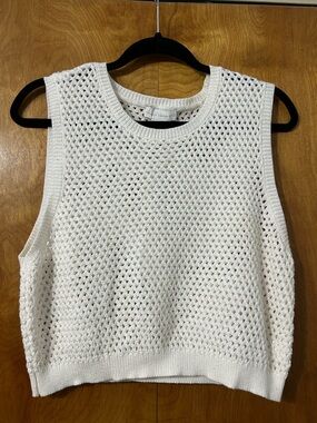 House of Harlow 1960 Cream Open-Knit Tank Cropped Sweater Vest